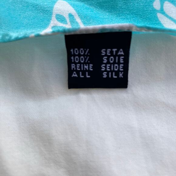 Llardo 100% Silk Scarf Blue Teal Butterflies 33” x 32.5” Classy Old Money Preppy - Picture 5 of 5